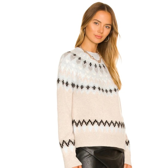 27 Miles Malibu Farida Sweater Fair Isle Cashmere Wool Oatmeal Neutral Crew Neck - Picture 11 of 11